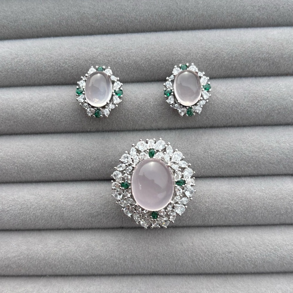 Stunning Natural Rose Quartz Ring and Earring set in 925 Sterling Silver Sz 8.5